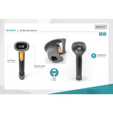 Digitus 2D Barcode Handscanner, Barcode-Scanner schwarz, mit Halterung, QR-Code kompatibel