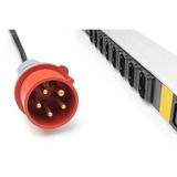 Digitus Basis IT PDU mit Aluminiumprofil, 27-fach, 24x C13, 3x C19, Steckdosenleiste schwarz/aluminium, 3 Meter Kabel, 3-phasig 16A, IEC309 16A Stecker