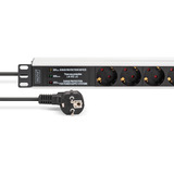 Digitus Steckdosenleiste 19" PDU mit Aluminiumprofil, 7-fach schwarz/aluminium, 2 Meter Kabel, 1 HE, mit Netzfilter und Überspannungsschutz