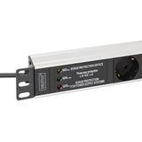 Digitus Steckdosenleiste 19" PDU mit Aluminiumprofil, 7-fach schwarz/aluminium, 2 Meter Kabel, 1 HE, mit Netzfilter und Überspannungsschutz
