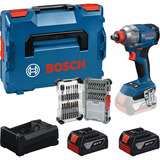 Bosch Akku-Drehschlagschrauber Set GDX 18 Volt 285 Nm mit 2 Akkus 5,0 Ah und 31-teiligem Bit-Set in L-BOXX, Werkzeug-Set Boxed