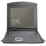 Digitus Modulare HD LCD KVM Konsole mit 19" TFT 16 Port VGA, KVM-Switch schwarz, deutsches Tastaturlayout, 16 Port VGA KVM-Switch, Touchpad