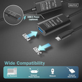 Digitus Aktives USB 3.2 Gen 1 Verlängerungskabel, USB-C Stecker > USB-A Buchse schwarz, 10 Meter, Repeater Kabel