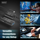 Digitus Aktives USB 3.2 Gen 1 Verlängerungskabel, USB-C Stecker > USB-A Buchse schwarz, 10 Meter, Repeater Kabel
