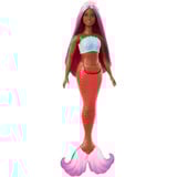 Mattel Barbie Meerjungfrau Puppe mit magentafarbenen Haaren rot, Schwanzflosse in tropischem Rot und Haarband