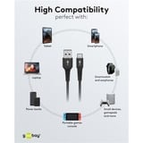 goobay Supersoftes USB 2.0 Textilkabel, USB-A Stecker > USB-C Stecker schwarz, 3 Meter