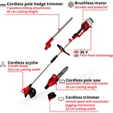 EINHELL Akku-Multifunktions-Werkzeug GE-LM 36/4in1 Li-Solo, 36Volt (2x18V), Rasentrimmer rot/schwarz, ohne Akku und Ladegerät, 4in1: Motorsense, Heckenschere, Hochentaster