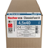 fischer Spanplattenschraube ClassicFast II 4,5x40 Senkkopf TX 500 Stück, mit Teilgewinde, verzinkt