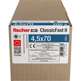 fischer Spanplattenschraube ClassicFast II 4,5x70 Senkkopf TX 200 Stück, mit Teilgewinde, verzinkt