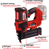 EINHELL Professional Akku-Nagler FIXETTO 18/50 N - Solo, 18Volt rot/schwarz, ohne Akku und Ladegerät