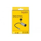 DeLOCK USB 3.2 Gen 1 Adapter, USB-C Stecker > RJ-45 Buchse + USB-C Buchse grau, 15,5cm, Gigabit LAN, PD, Laden mit bis zu 60 Watt