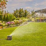 GARDENA Bewässerungssystem AquaPrecise, oberirdisch, Sprinklersystem grau/türkis, mit Montageplatte und Schlauchanschluss