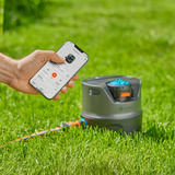 GARDENA Bewässerungssystem AquaPrecise, oberirdisch, Sprinklersystem grau/türkis, mit Montageplatte und Schlauchanschluss