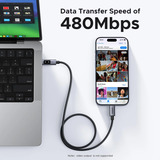 UGREEN Uno USB-C auf USB-C Kabel (100W) schwarz/grau, 3 Meter, PD 100 Watt, mit Display