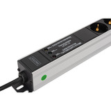 Digitus Steckdosenleiste PDU mit Aluminiumprofil, 9-fach schwarz/aluminium, 2 Meter Kabel, 1 HE, mit Netzfilter und Überspannungsschutz