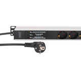 Digitus Steckdosenleiste PDU mit Aluminiumprofil, 9-fach schwarz/aluminium, 2 Meter Kabel, 1 HE, mit Netzfilter und Überspannungsschutz