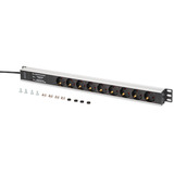 Digitus Steckdosenleiste PDU mit Aluminiumprofil, 9-fach schwarz/aluminium, 2 Meter Kabel, 1 HE, mit Netzfilter und Überspannungsschutz