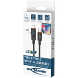 Ansmann USB 2.0 Kabel, USB-C Stecker > USB-C Stecker anthrazit, 2,0 Meter, PD 3.1,  Laden mit bis zu 140 Watt, gesleevt, integriertes LED Display