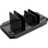 Lindy 120W 10 Port USB-Ladestation, 8x USB-A + 2x USB-C schwarz/grau, QC 3.0, Samsung AFC, gleichzeitiges Laden von 10 Tablets / Smartphones