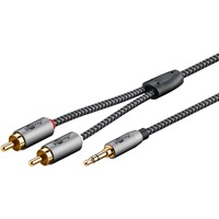 goobay Plus Audio Adapterkabel AUX 3,5mm Klinke > Stereo-Cinch Stecker schwarz/silber, 0,5 Meter
