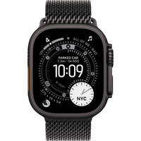 Apple Watch Ultra 3, Smartwatch schwarz, 49 mm, Milanaise Armband schwarz L, Titangehäuse, Cellular