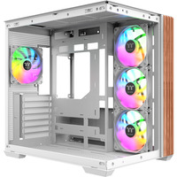 Thermaltake View 380 WS ARGB Snow White, Tower-Gehäuse weiß/holz, Tempered Glass x 2, Holz-Struktur