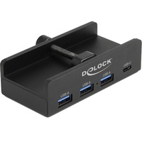 DeLOCK Externer USB 5 Gbps 4 Port Hub 3 x USB Typ-A und 1 x USB Type-C™ mit Feststellschraube, USB-Hub schwarz