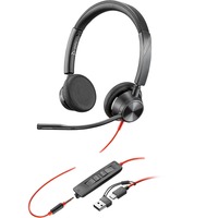 HP Poly Blackwire 3325 USB-C Stereo-Headset + 3,5 mm-Stecker + USB-C/A-Adapter schwarz
