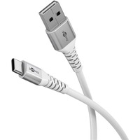 goobay Supersoftes USB 2.0 Textilkabel, USB-A Stecker > USB-C Stecker weiß, 3 Meter