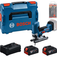 Bosch Akku-Stichsäge Set mit 2 Akkus 5,0 Amperestunden, Schnellladegerät und Stichsägeblattset in L-BOXX, Werkzeug-Set Boxed