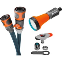 GARDENA Textilschlauch Liano Xtreme 1/2", 10 Meter Set + TapFix dunkelgrau/orange, inkl. Bewässerungsbrause, 2 Hahnverbinder