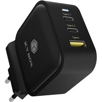 ICY BOX 3-Port Steckerladegerät IB-PS103-PD, USB-A + 2x USB-C schwarz, PD 3.0 65W + QC 3.0 36W
