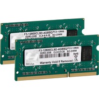 G.Skill SO-DIMM 4 GB DDR3-1600 (2x 2 GB) Dual-Kit, Arbeitsspeicher F3-12800CL9D-4GBSQ, SQ, Lite Retail