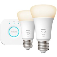 Philips Hue White Starter-Kit E27, LED-Lampe zwei Lampen, eine Hue-Bridge, ersetzt 75 Watt