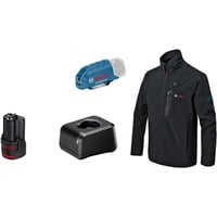 Bosch Professional Heat+Jacket GHJ 12+18V Kit Größe XL, Arbeitskleidung schwarz, inkl. Ladeadapter GAA 12V-21, 1x 12-Volt-Akku