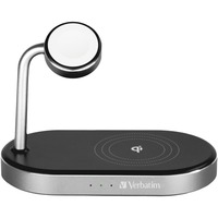 Verbatim Wireless 3-in-1 Ladeständer WCS-02, Qi, MFi, Ladestation schwarz/aluminium, für Apple Watch, iPhone u.a.