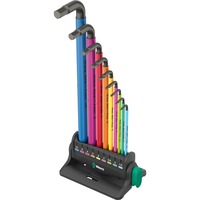 Wera 950/9 Hex-Plus Multicolour 3 Winkelschlüsselsatz, 9-teilig, Schraubendreher mit Aufsteller, BlackLaser-Oberfläche