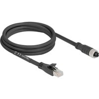 DeLOCK M12 Kabel X-kodiert 8 Pin Buchse > RJ-45 Stecker, Cat.5e S/FTP schwarz, 2 Meter, flexibel