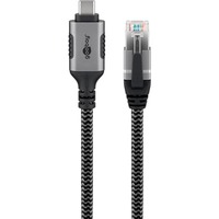 goobay Ethernet-Kabel USB-C 3.2 Gen2 Stecker > RJ-45 Stecker, LAN-Adapter schwarz/silber, 15 Meter, geflochtener Textilmantel
