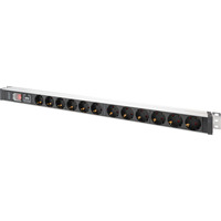 Digitus Steckdosenleiste PDU mit Aluminiumprofil, 12-fach schwarz/aluminium, 2 Meter Kabel, 1 HE, mit Schalter und Überspannungsschutz