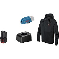 Bosch Professional Heat+Jacket GHH 12+18V Kit Größe M, Arbeitskleidung schwarz, inkl. Ladeadapter GAA 12V-21, 1x 12-Volt-Akku