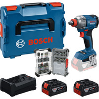 Bosch Akku-Drehschlagschrauber Set GDX 18 Volt 285 Nm mit 2 Akkus 5,0 Ah und 31-teiligem Bit-Set in L-BOXX, Werkzeug-Set Boxed