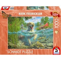 Schmidt Spiele Mark Fredrickson: Hundeliebe - gelber Labrador auf Fischjagd, Puzzle 1000 Teile
