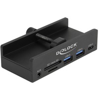 DeLOCK Externer USB 5 Gbps 3 Port Hub 2 x USB Typ-A, 1 x USB Type-C™ und 2 Slot Card Reader mit Feststellschraube, USB-Hub schwarz