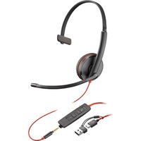 HP Poly Blackwire 3215 Monaural USB-C-Headset + 3,5 mm-Stecker + USB-C/A-Adapter schwarz
