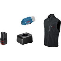 Bosch Professional Heat+Jacket GHV 12+18V Kit Größe 2XL, Arbeitskleidung schwarz, inkl. Ladegerät GAL 12V-20 Professional, 1x Akku GBA 12V 2.0Ah