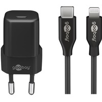 goobay Apple Lightning / USB-C PD-Ladeset 30 Watt, Ladegerät schwarz, 1 Meter Kabel, PD