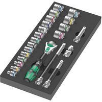 Wera 9721 Schaumstoffeinlage 8000 B Zyklop Knarre 3/8" Set 1, 23‑teilig, Werkzeug-Set schwarz/grau, Knarren- und Stecknuss-Satz, in Schaumstoffeinlage für Werkstattwagen