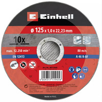 EINHELL Trennscheibe dünn, Ø 125 x 1,0mm, 10 Stück für Winkelschleifer