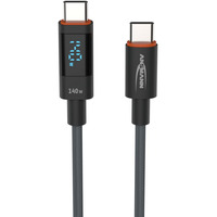 Ansmann USB 2.0 Kabel, USB-C Stecker > USB-C Stecker anthrazit, 2,0 Meter, PD 3.1,  Laden mit bis zu 140 Watt, gesleevt, integriertes LED Display